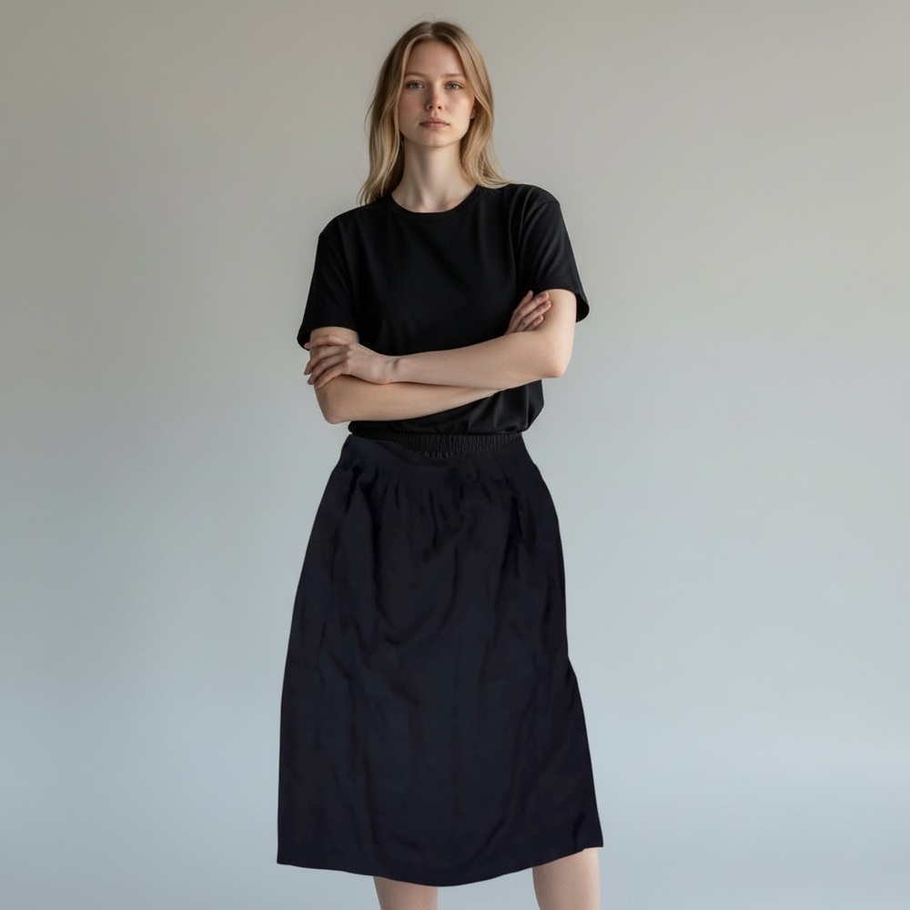 Vintage 80s 90s Alfred Dunner Textured Pull-On Skirt Stretch Back Slit Black 14